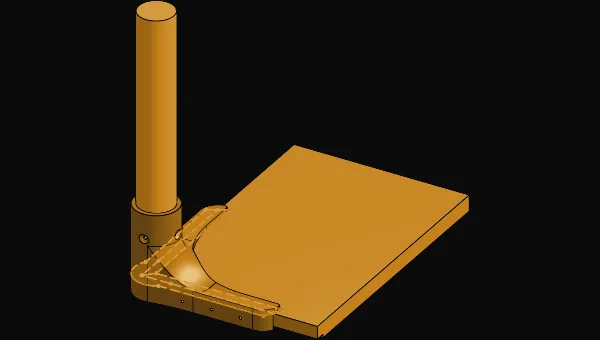 CAD-Modell des Laptop-Stativs: Rohr, Eckverbinder und Ablage
